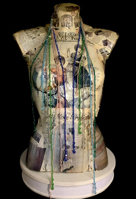 Collana filo perline vetro annodabile verde petrolio