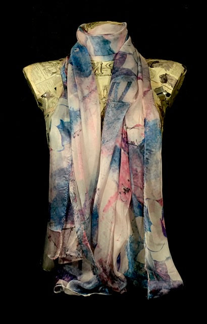 Foulard chiffon fiori cipria azzurro