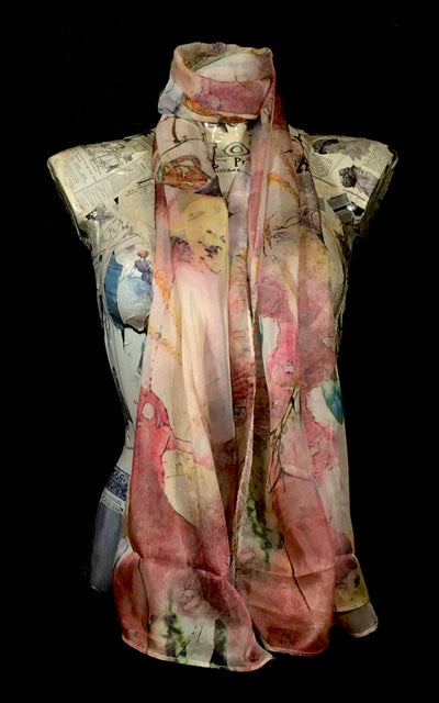 Foulard chiffon fiori rosa beige