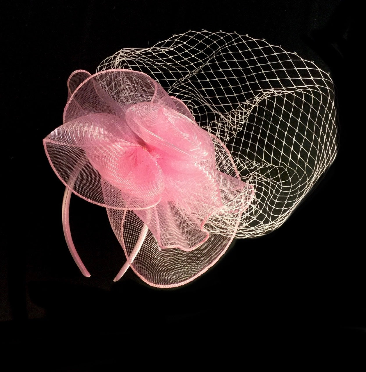 Fascinator cerchietto rosa veletta