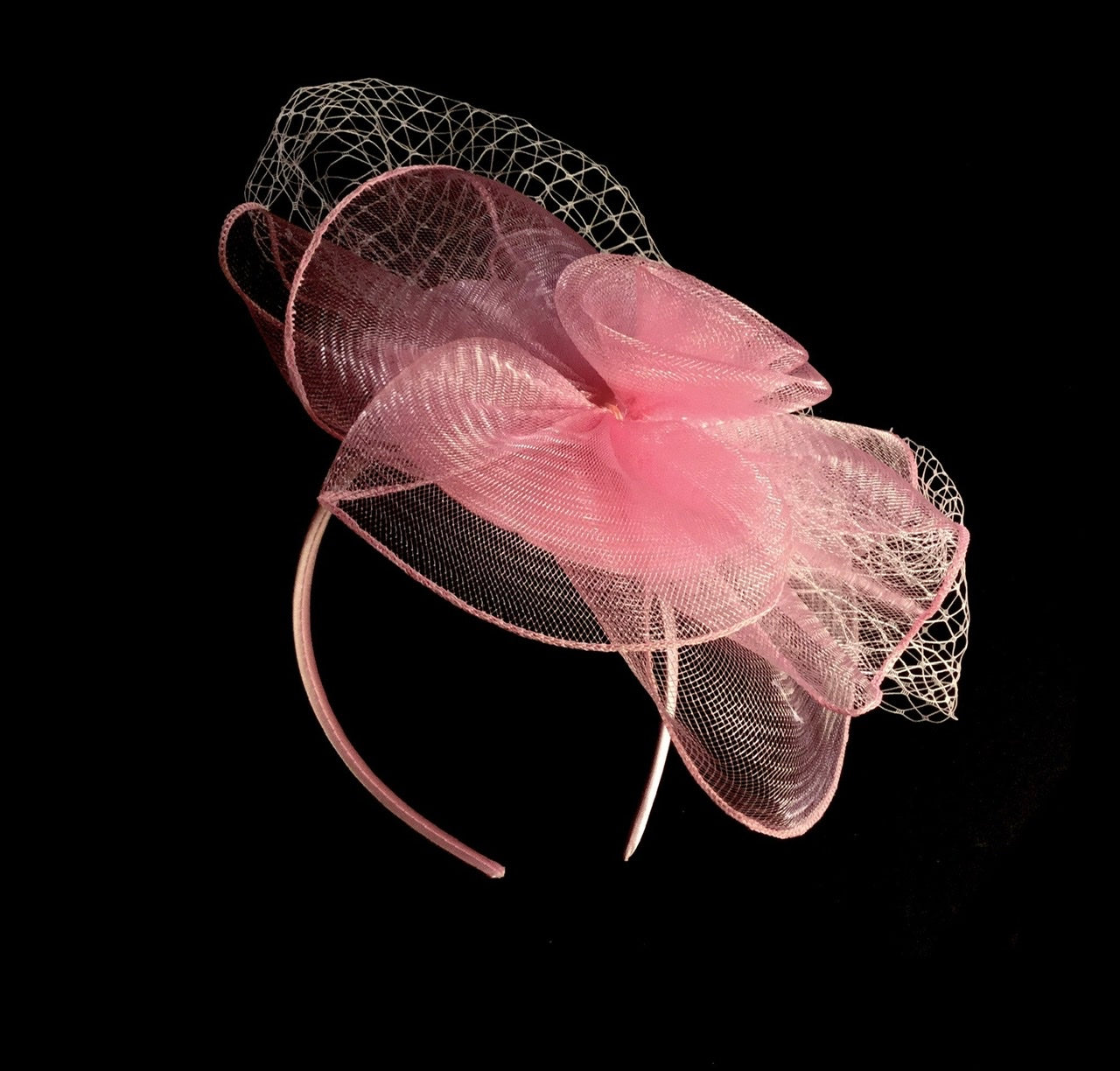 Fascinator cerchietto rosa veletta